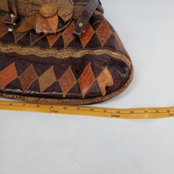 Vintage Leather Patchwork Shoulder Bag Brown Boho Flower Child Festival - Picture 11 of 14